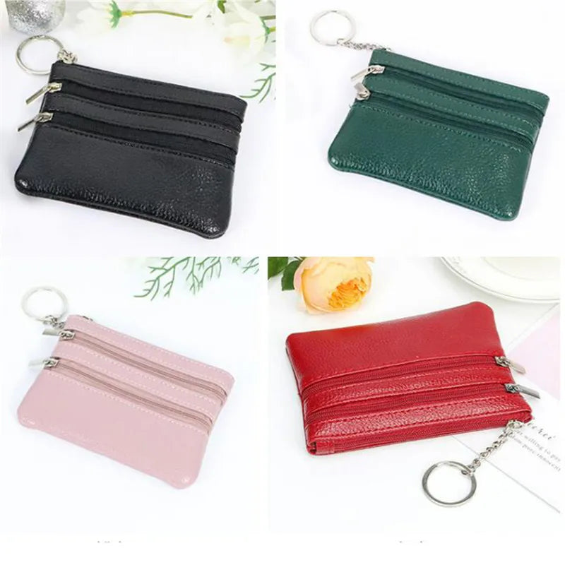 3 Pouch Pocket Wallets Women's Small Coin Purse PU Leather Zipper Change Money Bags Key Holder Case ID Card Holder