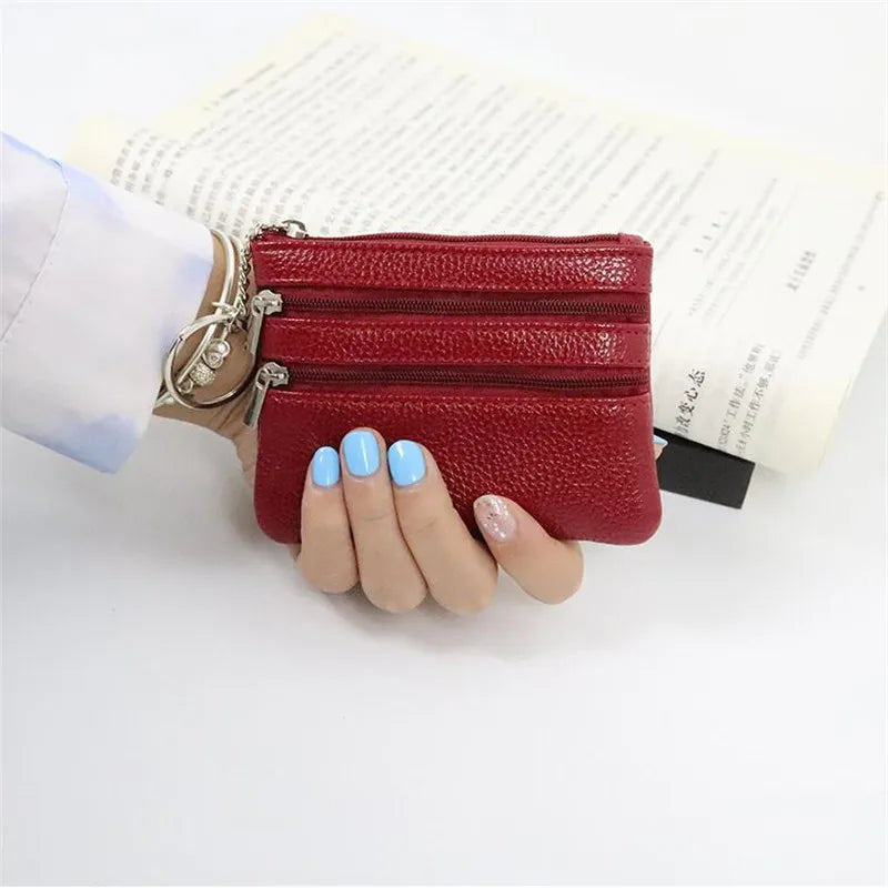 3 Pouch Pocket Wallets Women's Small Coin Purse PU Leather Zipper Change Money Bags Key Holder Case ID Card Holder