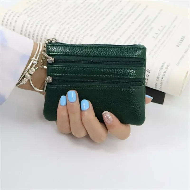 3 Pouch Pocket Wallets Women's Small Coin Purse PU Leather Zipper Change Money Bags Key Holder Case ID Card Holder