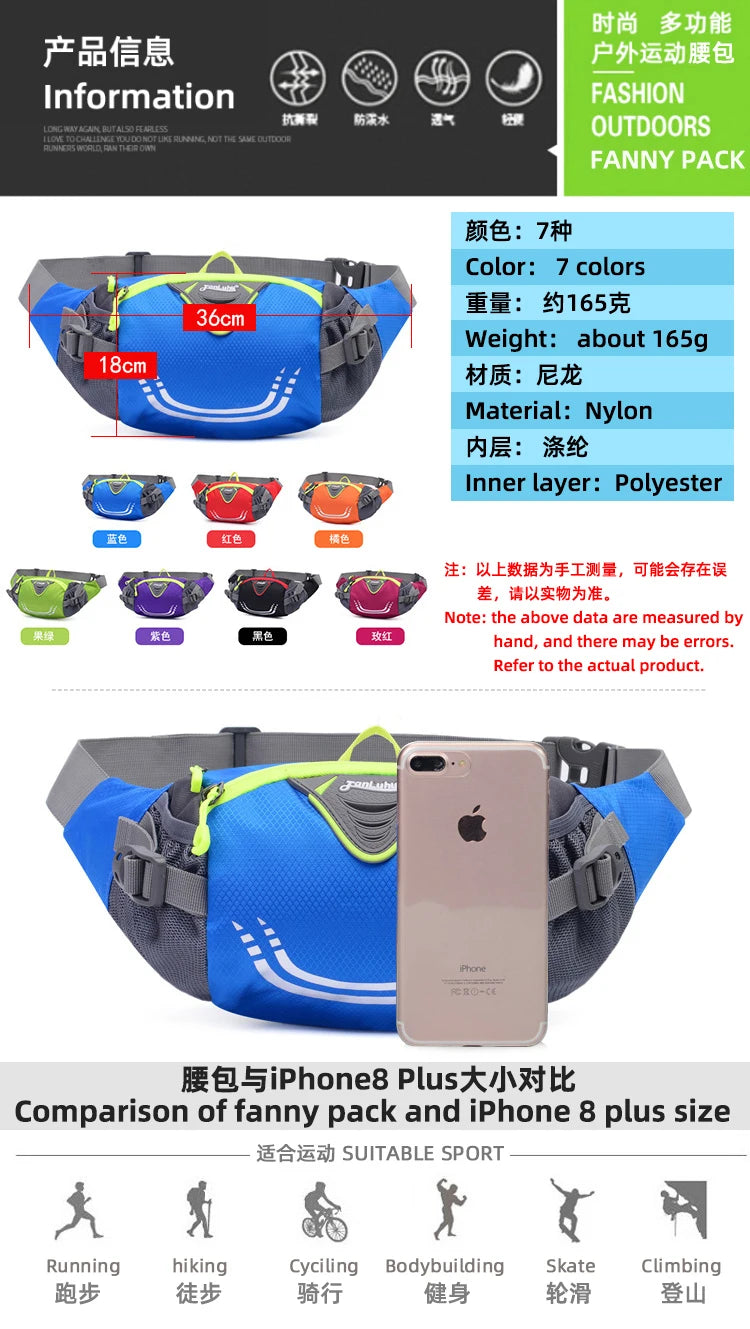 Outdoor Waist Bag for Bike Riding, Cycling, Running, Fishing, Hiking - Fanny Pack with Water Bottle Pocket for Sports and Fitness