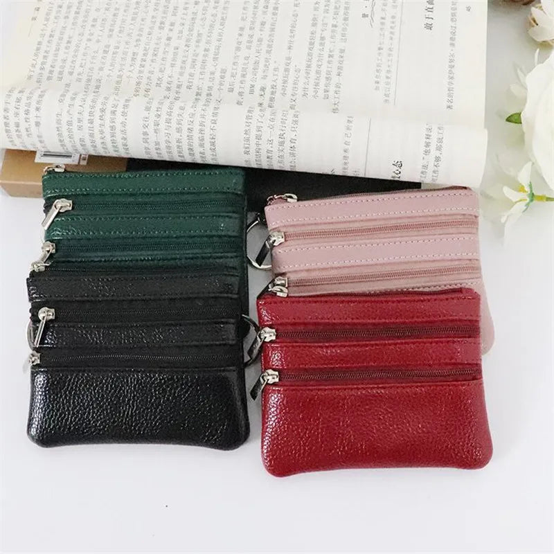 3 Pouch Pocket Wallets Women's Small Coin Purse PU Leather Zipper Change Money Bags Key Holder Case ID Card Holder