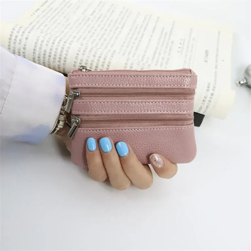 3 Pouch Pocket Wallets Women's Small Coin Purse PU Leather Zipper Change Money Bags Key Holder Case ID Card Holder