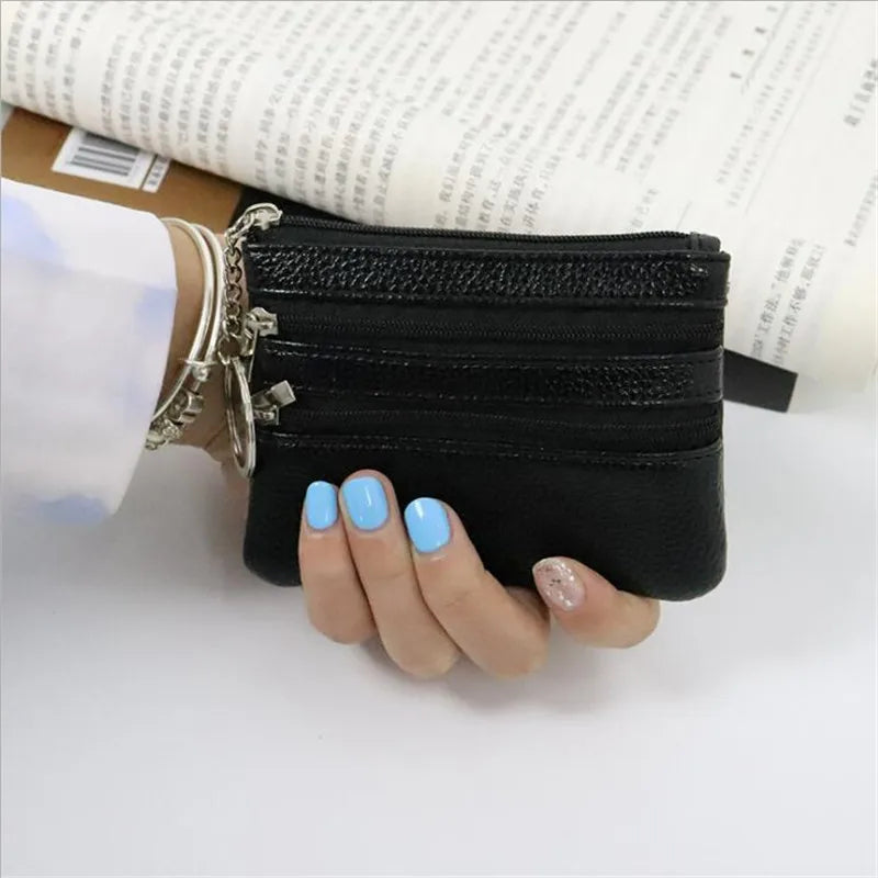 3 Pouch Pocket Wallets Women's Small Coin Purse PU Leather Zipper Change Money Bags Key Holder Case ID Card Holder