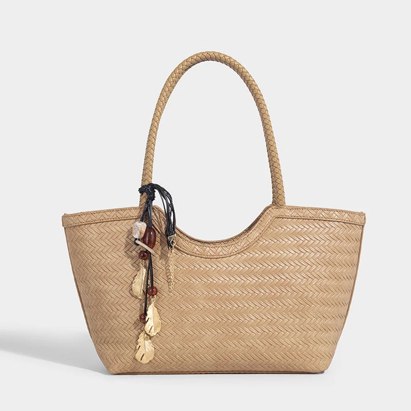 Luxury Tote Bags for Women - Designer Handbags 2025 in PU Imitation Braided Embossed Pattern with Inner Pocket Shoulder