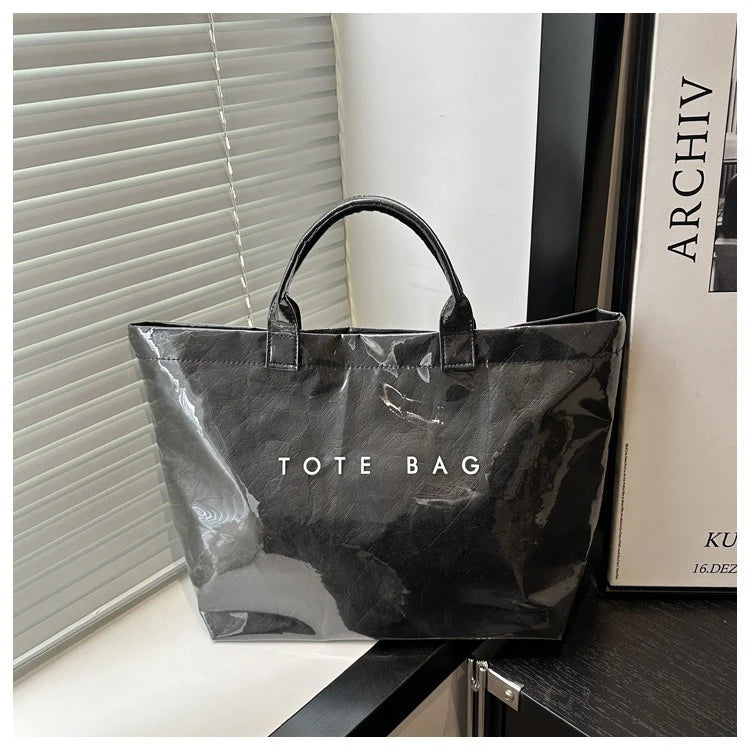 Retro Transparent Tote Bag - Casual Versatile Handbag, Minimalist Commuter Bag for Women, Large-Capacity Design