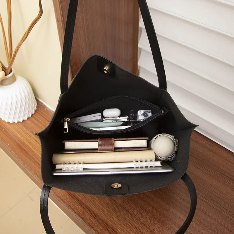 Large-Capacity Tote Bag for Women - Simple, Solid Color Fashion Shoulder Bag in Minimalist Style