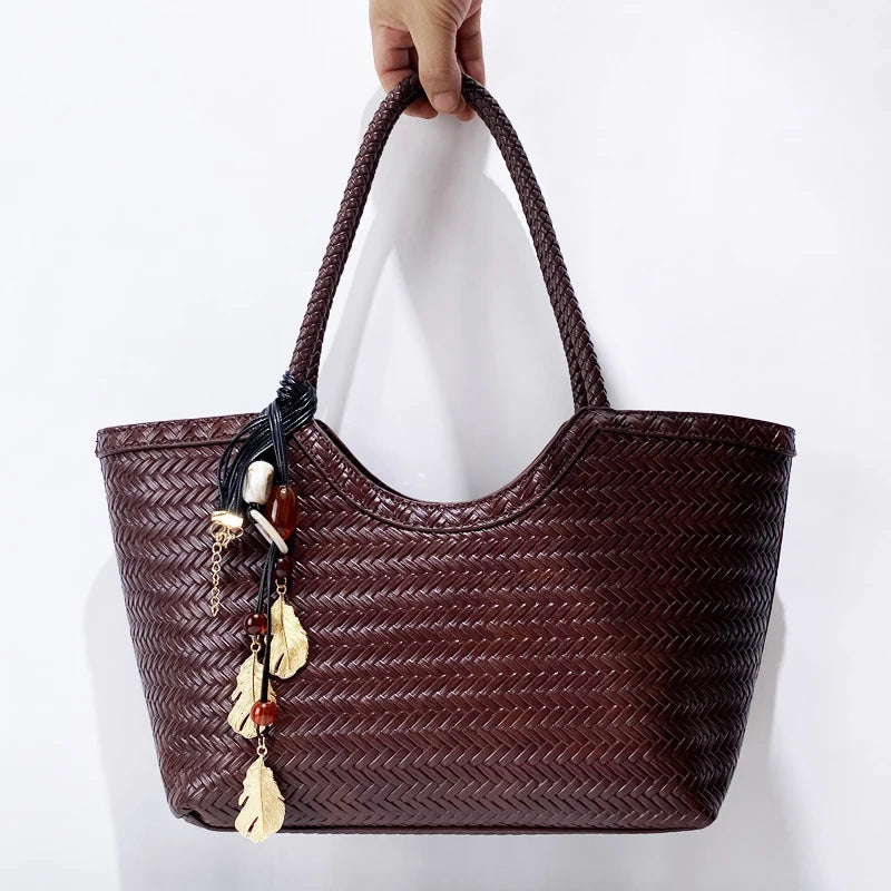 Luxury Tote Bags for Women - Designer Handbags 2025 in PU Imitation Braided Embossed Pattern with Inner Pocket Shoulder