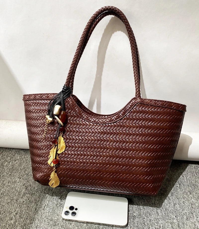Luxury Tote Bags for Women - Designer Handbags 2025 in PU Imitation Braided Embossed Pattern with Inner Pocket Shoulder