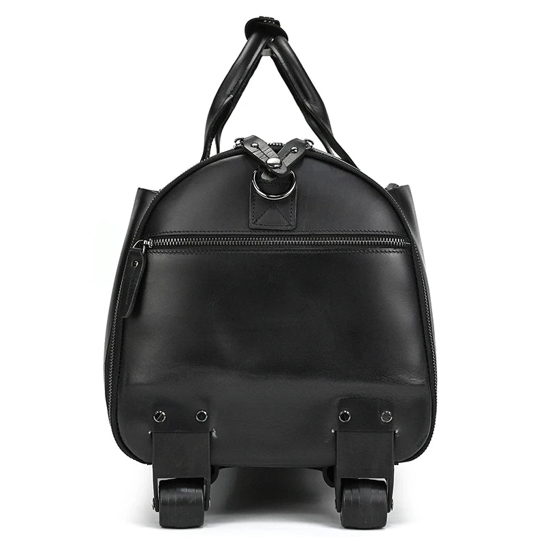 Luufan Crazy Horse Leather Trolley Bag With Wheels Man Business Travel Bag Shoe Pocket Clothes Cover Suits Luggage Duffel Bags