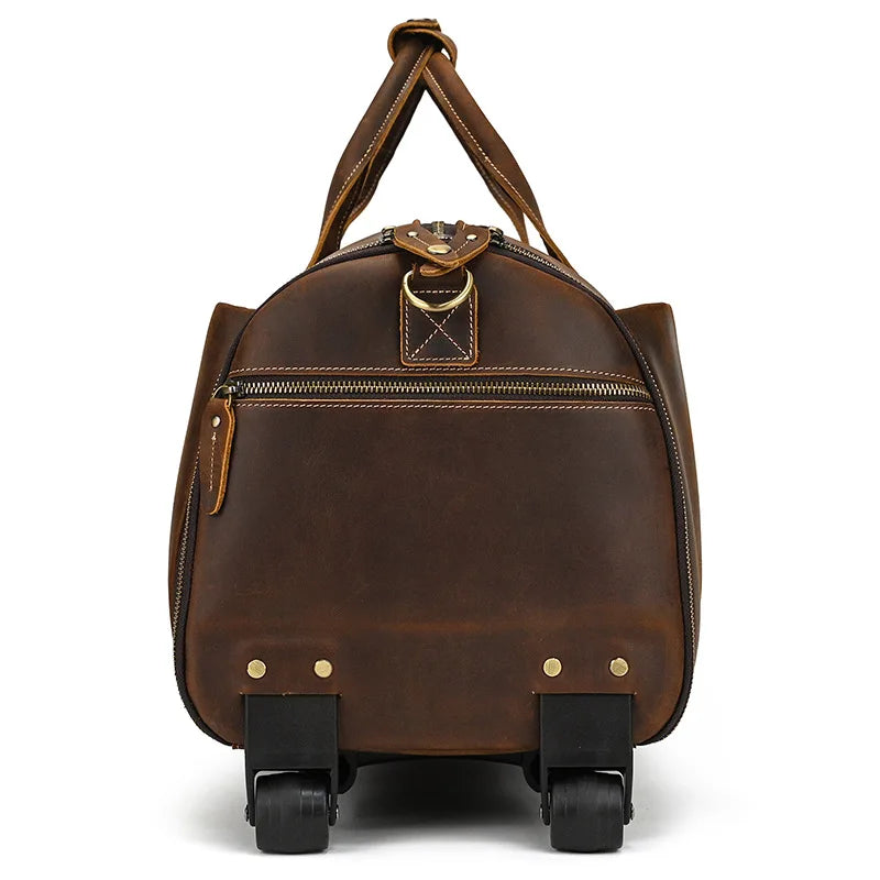 Luufan Crazy Horse Leather Trolley Bag With Wheels Man Business Travel Bag Shoe Pocket Clothes Cover Suits Luggage Duffel Bags