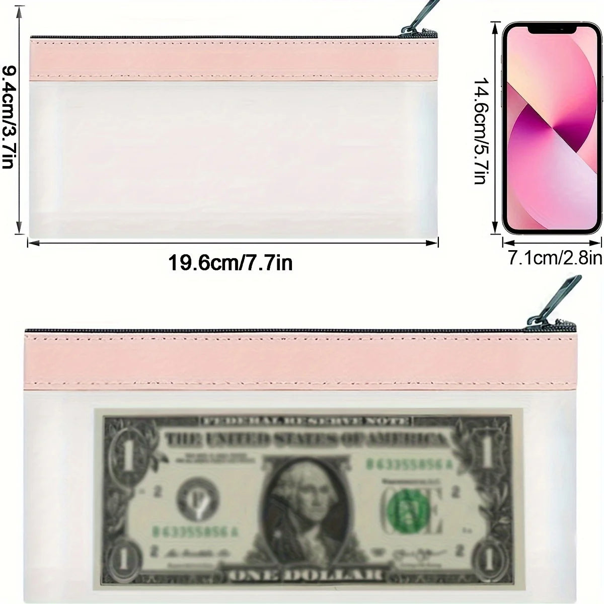 2/4 Pcs Money Pouch for Cash, 7.7x3.7 Inch Zippered Bank Bags for Coins, Bills, and Money Clips