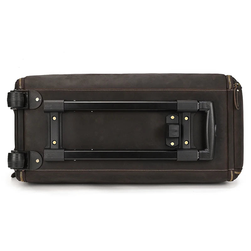 Luufan Crazy Horse Leather Trolley Bag With Wheels Man Business Travel Bag Shoe Pocket Clothes Cover Suits Luggage Duffel Bags