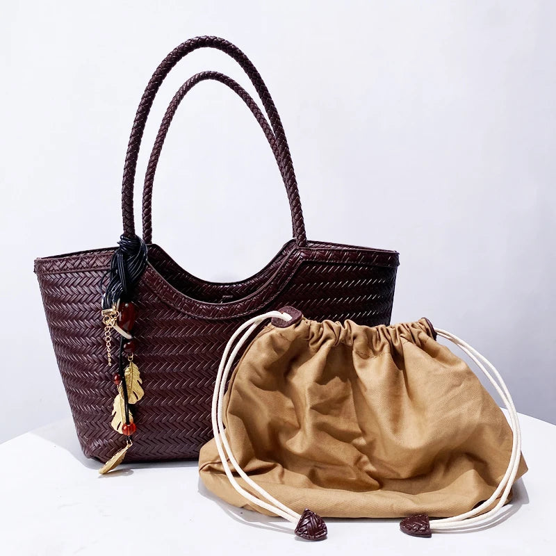 Luxury Tote Bags for Women - Designer Handbags 2025 in PU Imitation Braided Embossed Pattern with Inner Pocket Shoulder