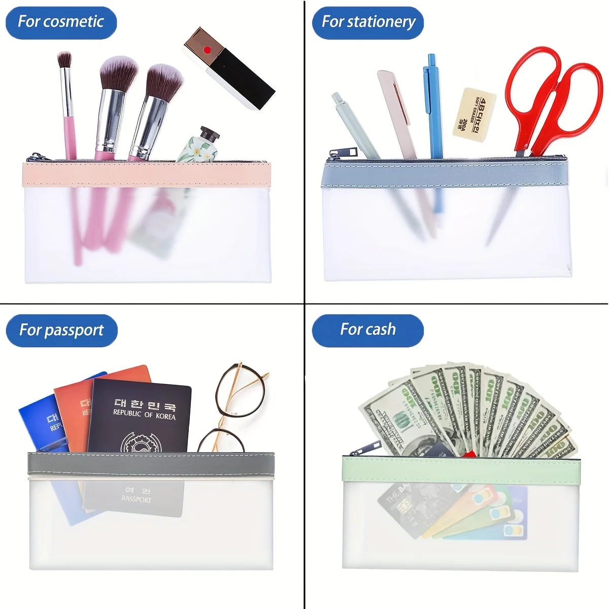 2/4 Pcs Money Pouch for Cash, 7.7x3.7 Inch Zippered Bank Bags for Coins, Bills, and Money Clips