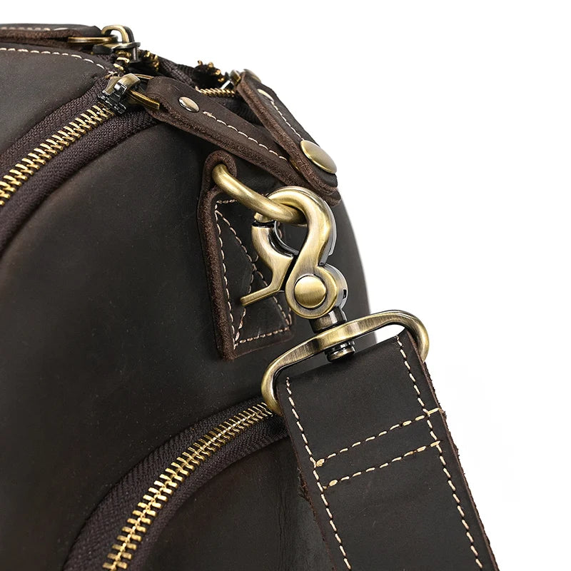 Luufan Crazy Horse Leather Trolley Bag With Wheels Man Business Travel Bag Shoe Pocket Clothes Cover Suits Luggage Duffel Bags