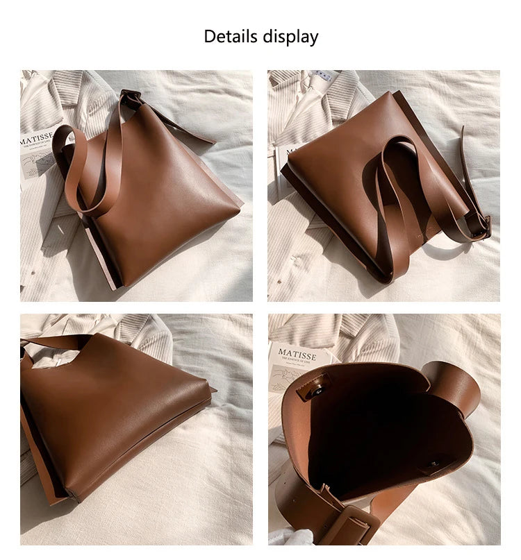 Leather Tote Bag Women's Retro Soft Leather Underarm Bag 2023 New Autumn Winter Large Capacity Commute Bucket Shoulder Bag Trend