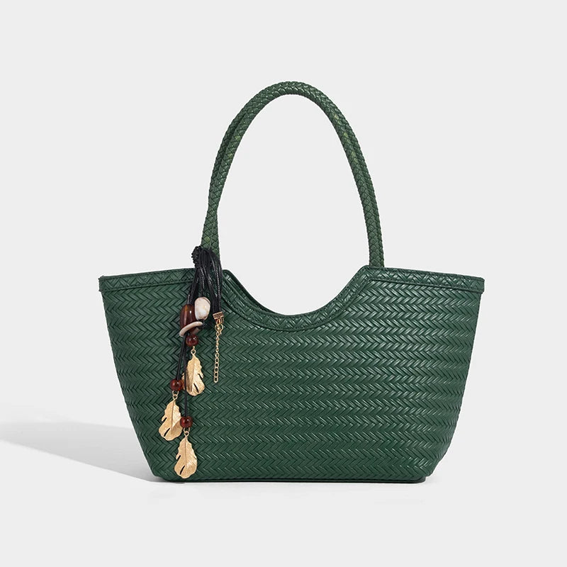 Luxury Tote Bags for Women - Designer Handbags 2025 in PU Imitation Braided Embossed Pattern with Inner Pocket Shoulder