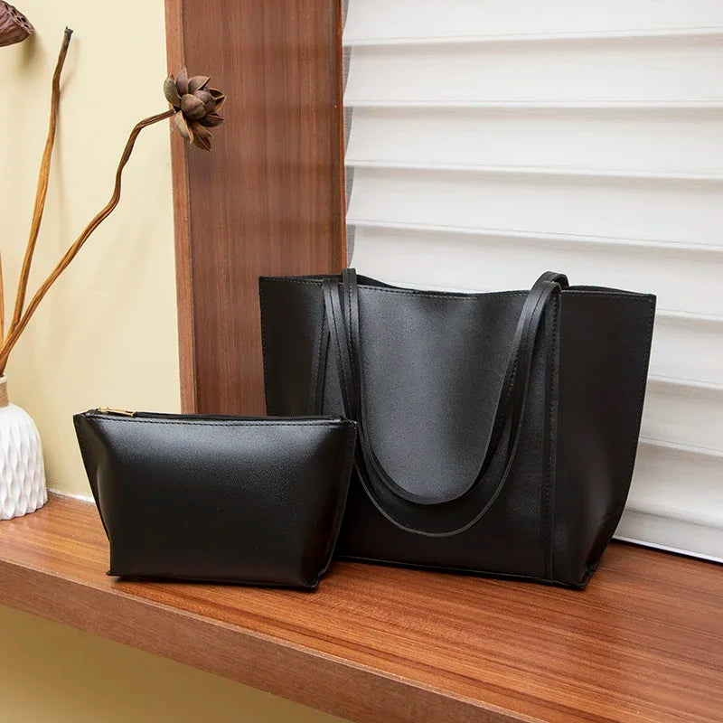 Large-Capacity Tote Bag for Women - Simple, Solid Color Fashion Shoulder Bag in Minimalist Style