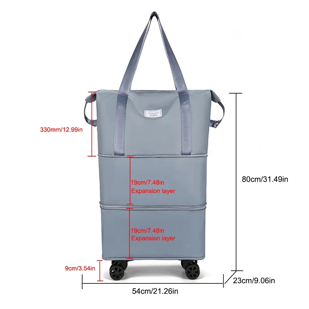 Expandable Duffle Bag - Large Capacity Collapsible Trolley Bag with Dry-Wet Separation for Business Trips