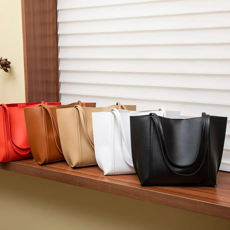 Large-Capacity Tote Bag for Women - Simple, Solid Color Fashion Shoulder Bag in Minimalist Style