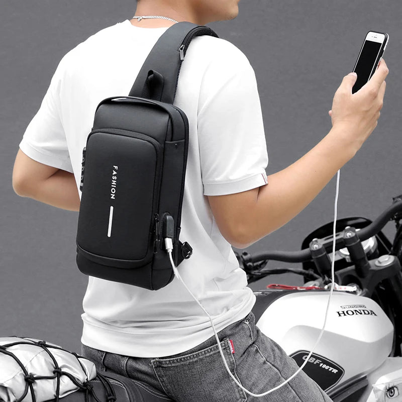 Men's Multifunction Crossbody Bag - Anti-theft USB Shoulder Sling Chest Pack for Travel