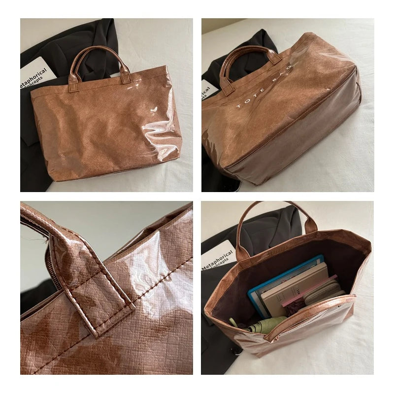 Retro Transparent Tote Bag - Casual Versatile Handbag, Minimalist Commuter Bag for Women, Large-Capacity Design