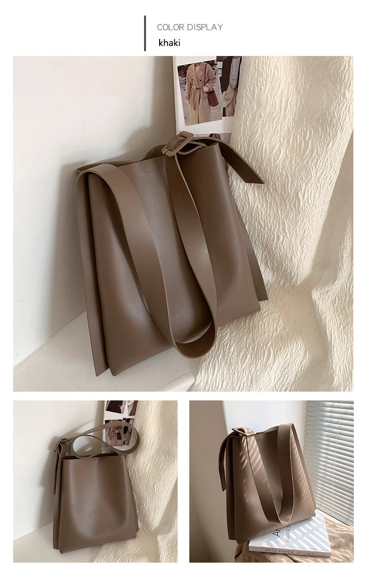 Leather Tote Bag Women's Retro Soft Leather Underarm Bag 2023 New Autumn Winter Large Capacity Commute Bucket Shoulder Bag Trend