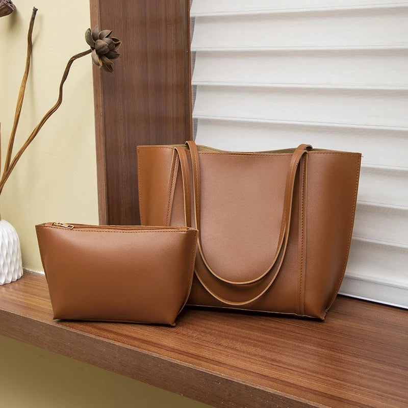 Large-Capacity Tote Bag for Women - Simple, Solid Color Fashion Shoulder Bag in Minimalist Style