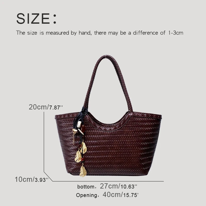 Luxury Tote Bags for Women - Designer Handbags 2025 in PU Imitation Braided Embossed Pattern with Inner Pocket Shoulder