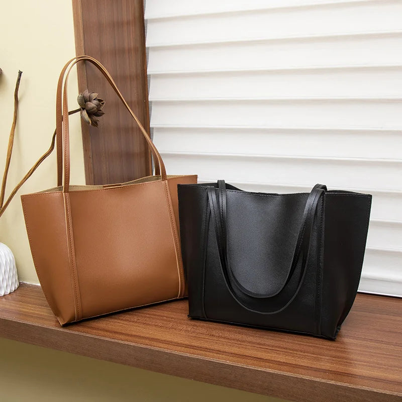 Large-Capacity Tote Bag for Women - Simple, Solid Color Fashion Shoulder Bag in Minimalist Style