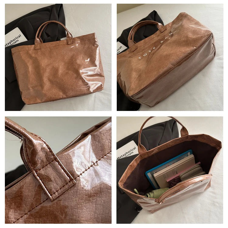 Retro Transparent Tote Bag - Casual Versatile Handbag, Minimalist Commuter Bag for Women, Large-Capacity Design