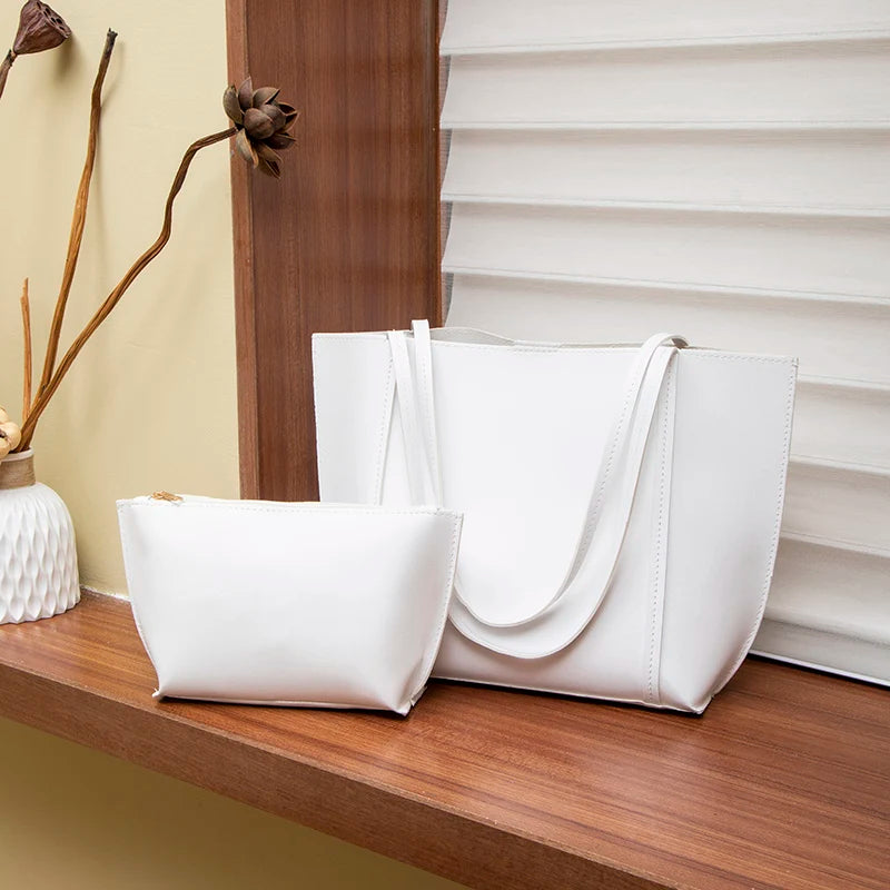 Large-Capacity Tote Bag for Women - Simple, Solid Color Fashion Shoulder Bag in Minimalist Style