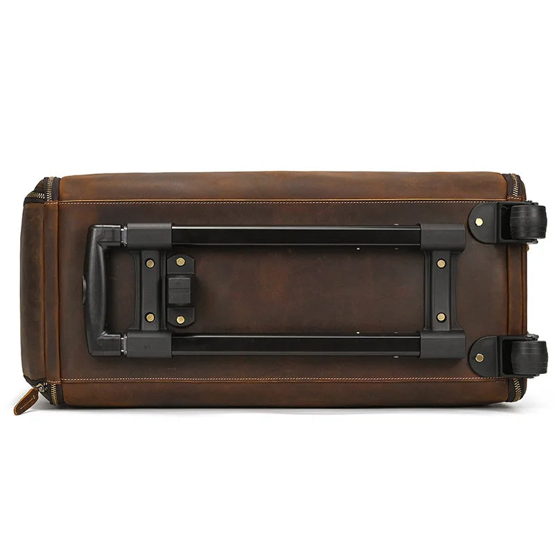 Luufan Crazy Horse Leather Trolley Bag With Wheels Man Business Travel Bag Shoe Pocket Clothes Cover Suits Luggage Duffel Bags