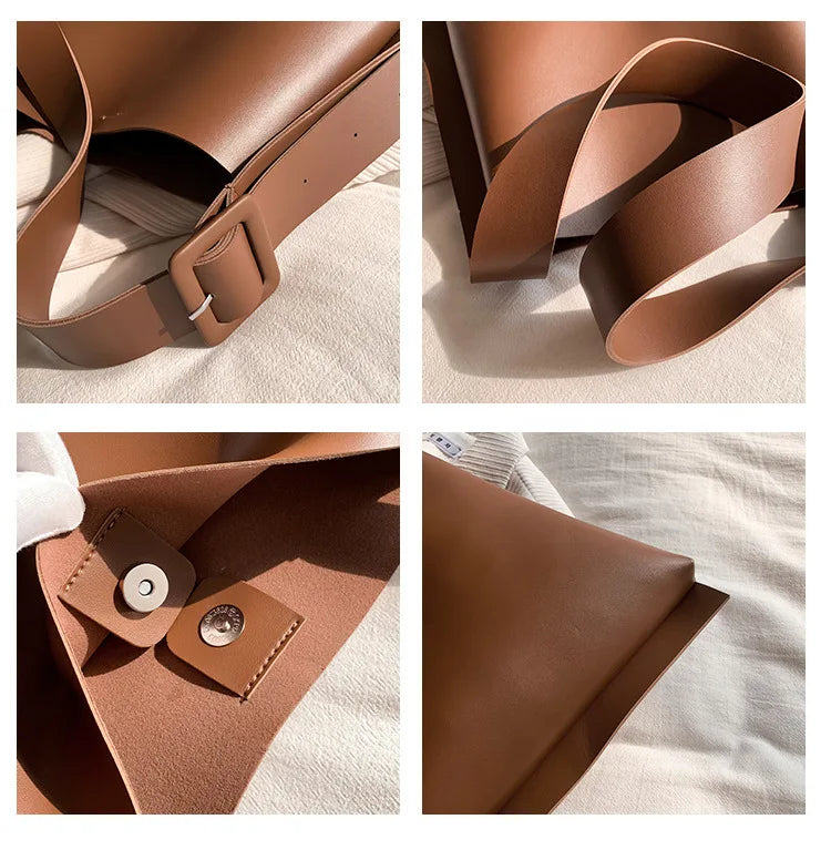 Leather Tote Bag Women's Retro Soft Leather Underarm Bag 2023 New Autumn Winter Large Capacity Commute Bucket Shoulder Bag Trend