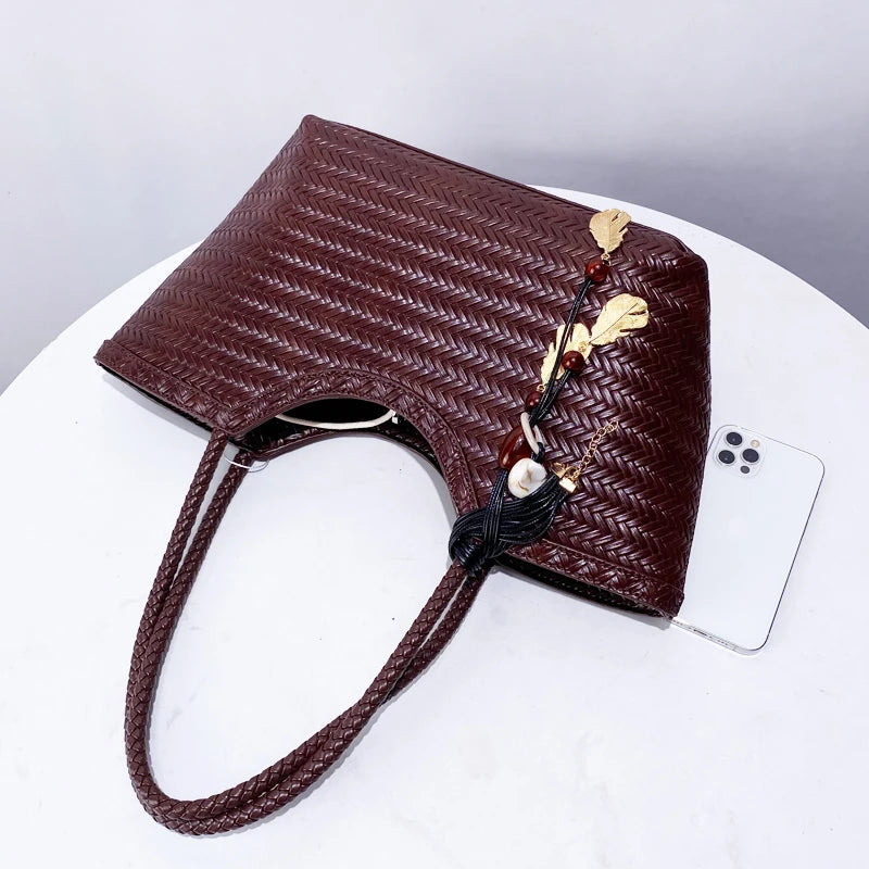 Luxury Tote Bags for Women - Designer Handbags 2025 in PU Imitation Braided Embossed Pattern with Inner Pocket Shoulder