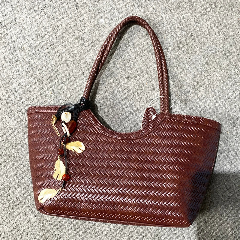Luxury Tote Bags for Women - Designer Handbags 2025 in PU Imitation Braided Embossed Pattern with Inner Pocket Shoulder