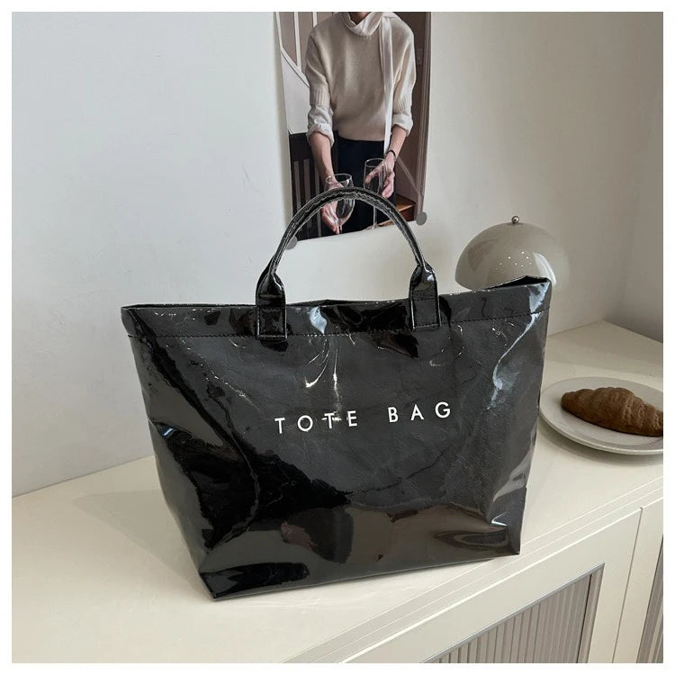 Retro Transparent Tote Bag - Casual Versatile Handbag, Minimalist Commuter Bag for Women, Large-Capacity Design