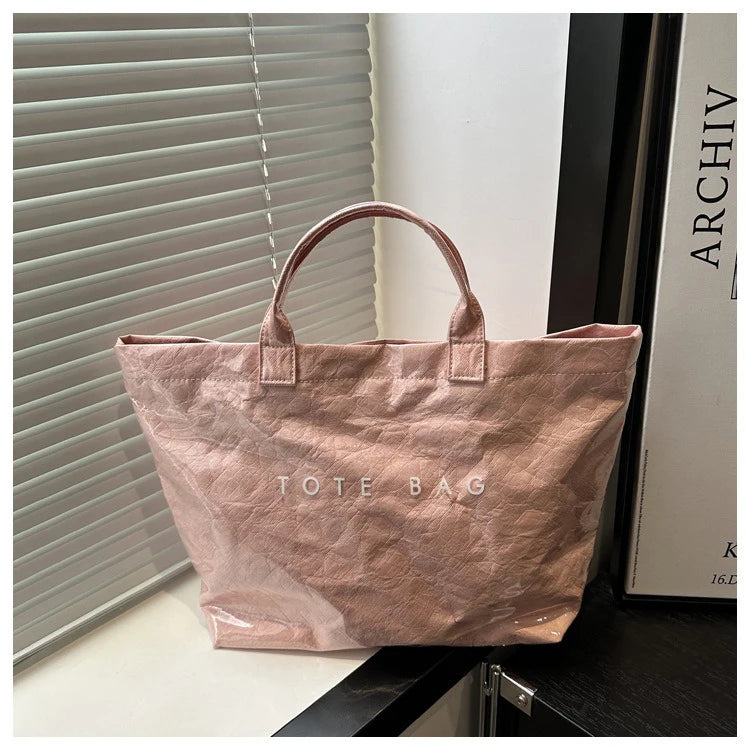 Retro Transparent Tote Bag - Casual Versatile Handbag, Minimalist Commuter Bag for Women, Large-Capacity Design