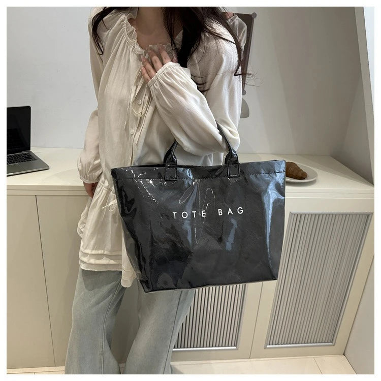 Retro Transparent Tote Bag - Casual Versatile Handbag, Minimalist Commuter Bag for Women, Large-Capacity Design