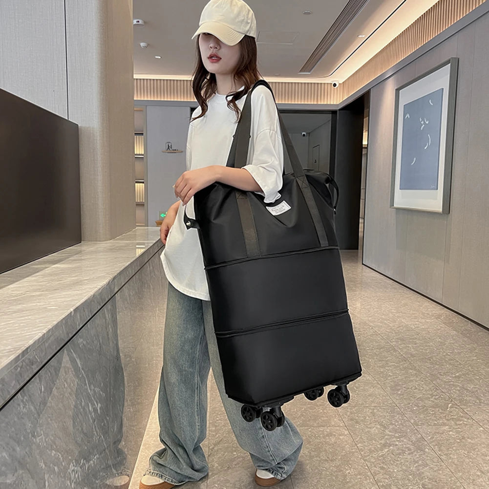 Expandable Duffle Bag - Large Capacity Collapsible Trolley Bag with Dry-Wet Separation for Business Trips