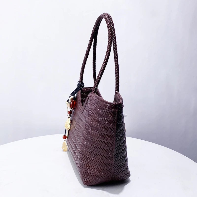 Luxury Tote Bags for Women - Designer Handbags 2025 in PU Imitation Braided Embossed Pattern with Inner Pocket Shoulder