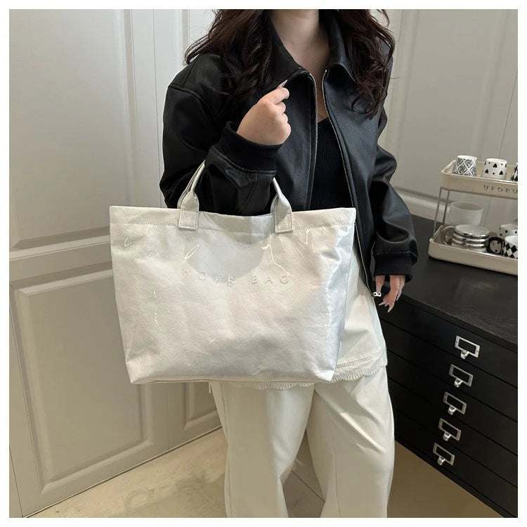 Retro Transparent Tote Bag - Casual Versatile Handbag, Minimalist Commuter Bag for Women, Large-Capacity Design