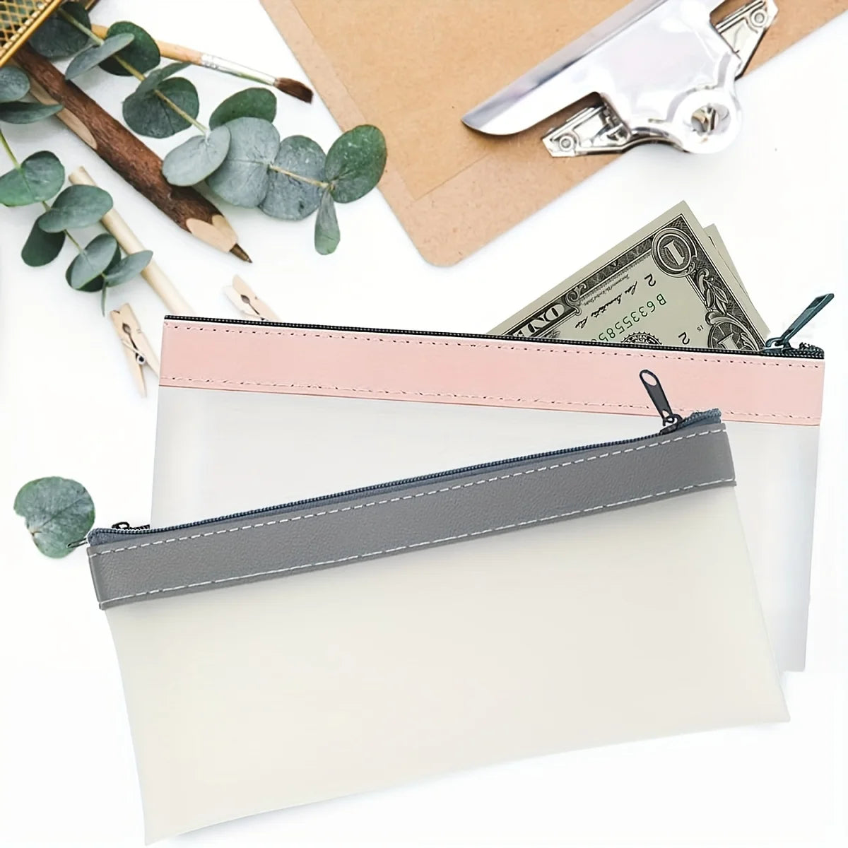 2/4 Pcs Money Pouch for Cash, 7.7x3.7 Inch Zippered Bank Bags for Coins, Bills, and Money Clips