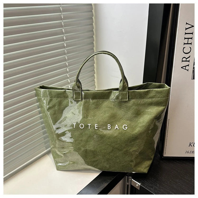 Retro Transparent Tote Bag - Casual Versatile Handbag, Minimalist Commuter Bag for Women, Large-Capacity Design