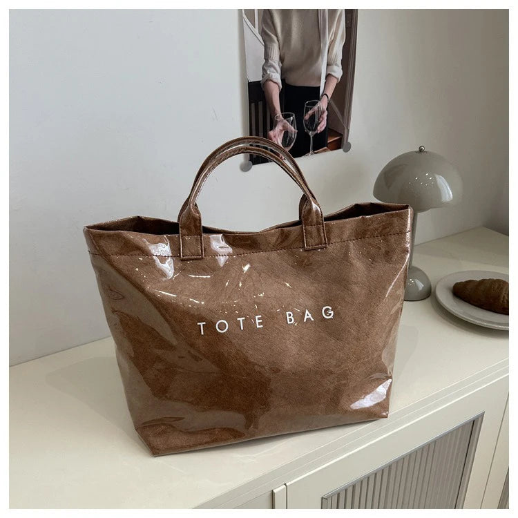 Retro Transparent Tote Bag - Casual Versatile Handbag, Minimalist Commuter Bag for Women, Large-Capacity Design