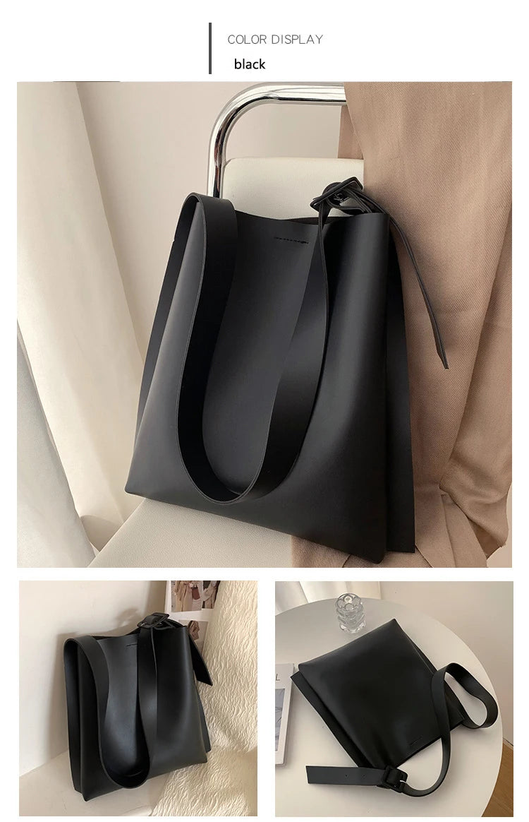 Leather Tote Bag Women's Retro Soft Leather Underarm Bag 2023 New Autumn Winter Large Capacity Commute Bucket Shoulder Bag Trend