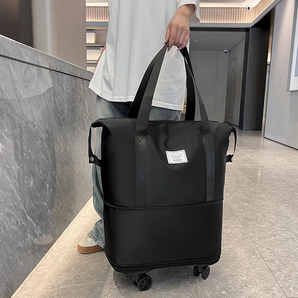 Expandable Duffle Bag - Large Capacity Collapsible Trolley Bag with Dry-Wet Separation for Business Trips