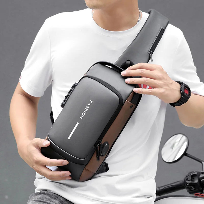 Men's Multifunction Crossbody Bag - Anti-theft USB Shoulder Sling Chest Pack for Travel