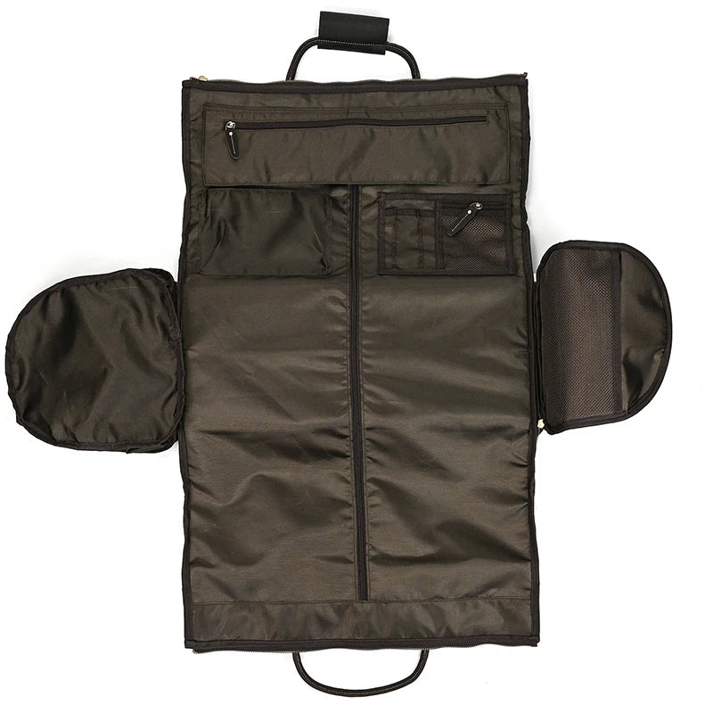 Luufan Crazy Horse Leather Trolley Bag With Wheels Man Business Travel Bag Shoe Pocket Clothes Cover Suits Luggage Duffel Bags