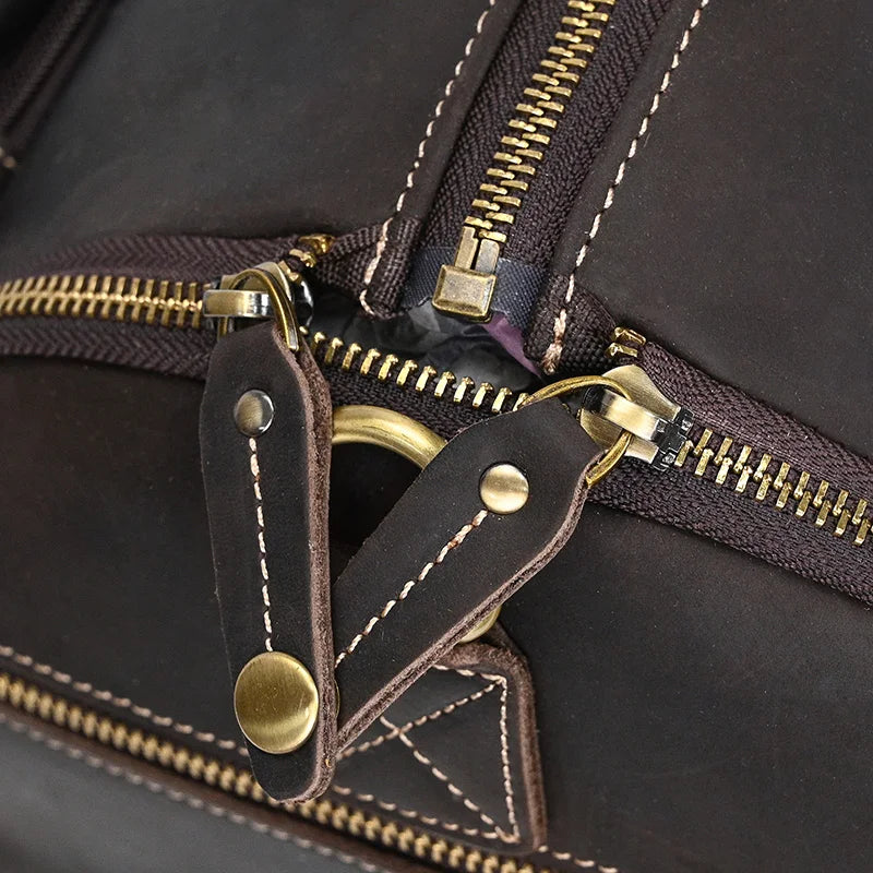 Luufan Crazy Horse Leather Trolley Bag With Wheels Man Business Travel Bag Shoe Pocket Clothes Cover Suits Luggage Duffel Bags